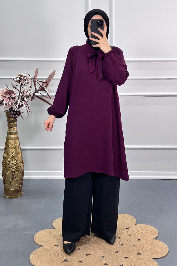 Kurdele Detaylı Tunik - Mor