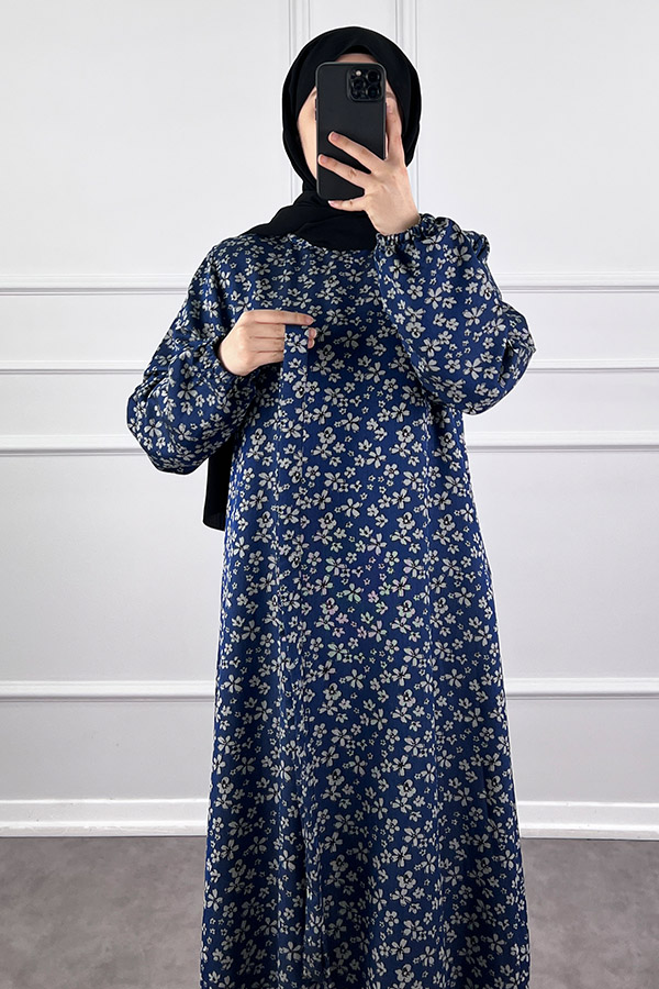 Kuşaklı Tensel Elbise - Mavi