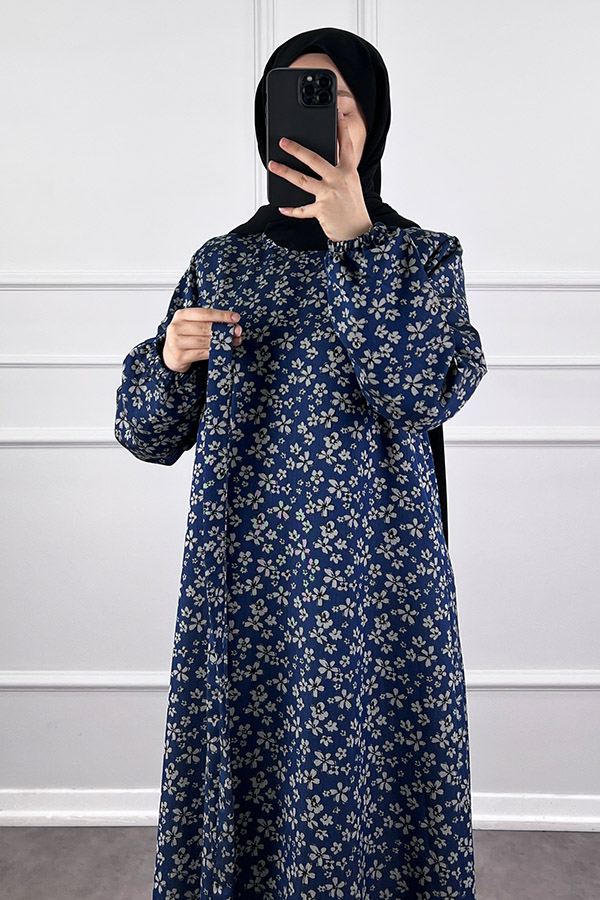 Kuşaklı Tensel Elbise - Mavi