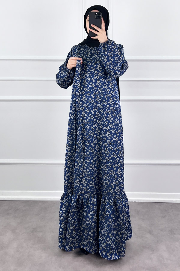 Kuşaklı Tensel Elbise - Mavi