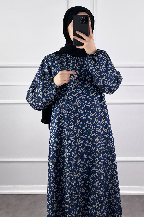 Kuşaklı Tensel Elbise - Mavi