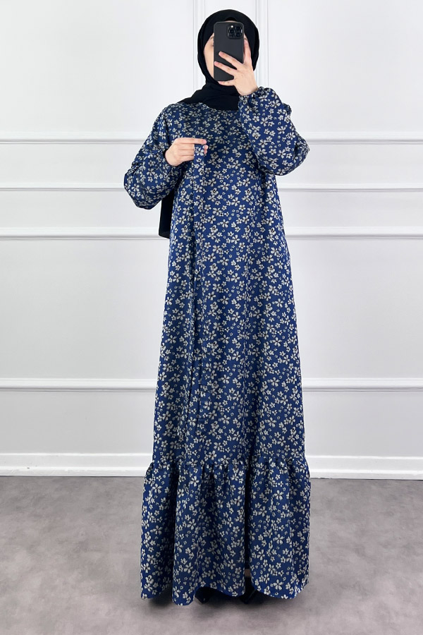 Kuşaklı Tensel Elbise - Mavi