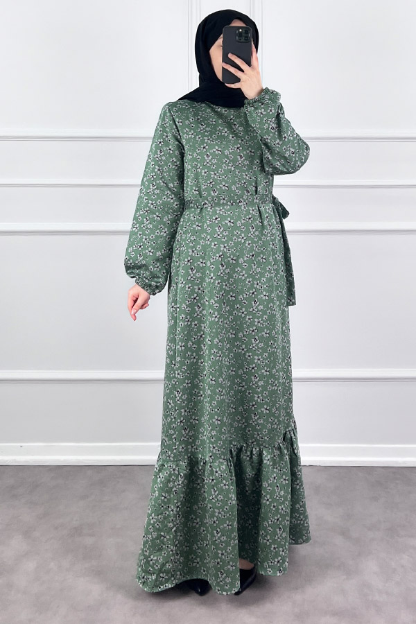 Kuşaklı Tensel Elbise - Yeşil Kuşaklı Tensel Elbise - Yeşil