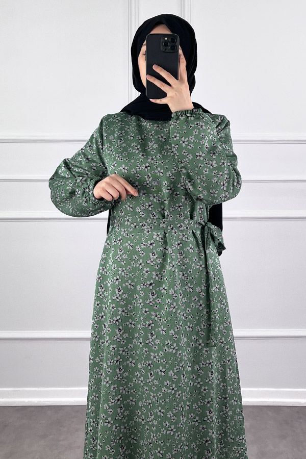 Kuşaklı Tensel Elbise - Yeşil Kuşaklı Tensel Elbise - Yeşil