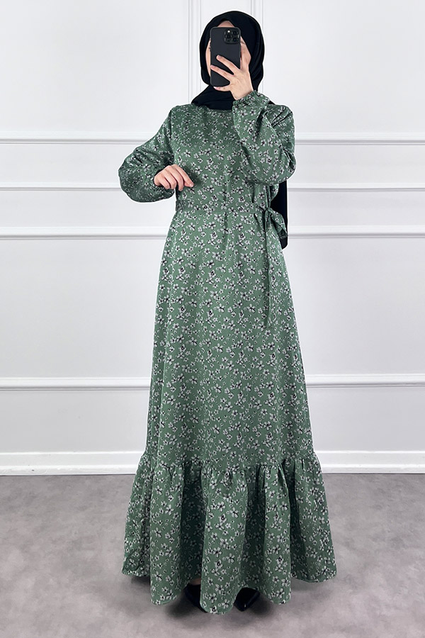 Kuşaklı Tensel Elbise - Yeşil Kuşaklı Tensel Elbise - Yeşil
