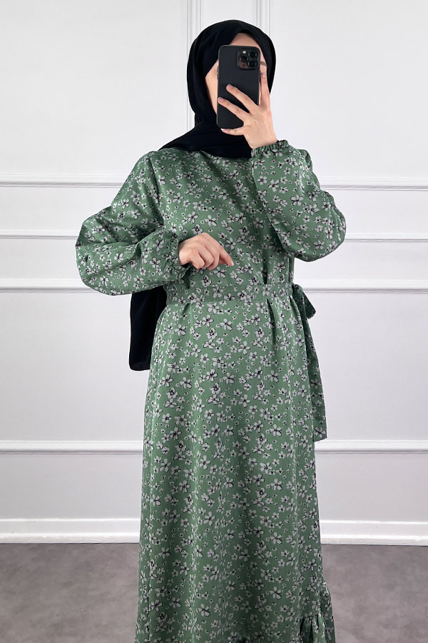 Kuşaklı Tensel Elbise - Yeşil Kuşaklı Tensel Elbise - Yeşil