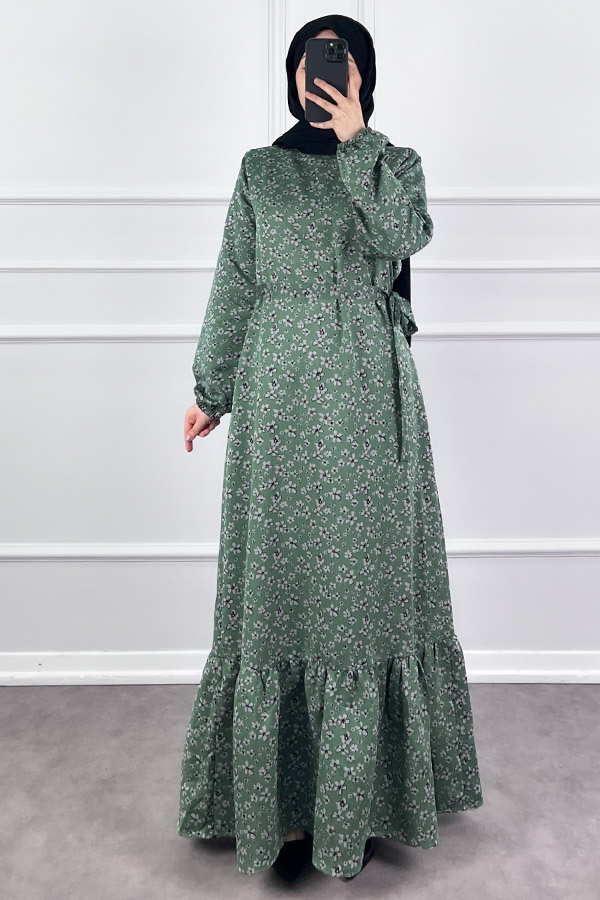 Kuşaklı Tensel Elbise - Yeşil Kuşaklı Tensel Elbise - Yeşil