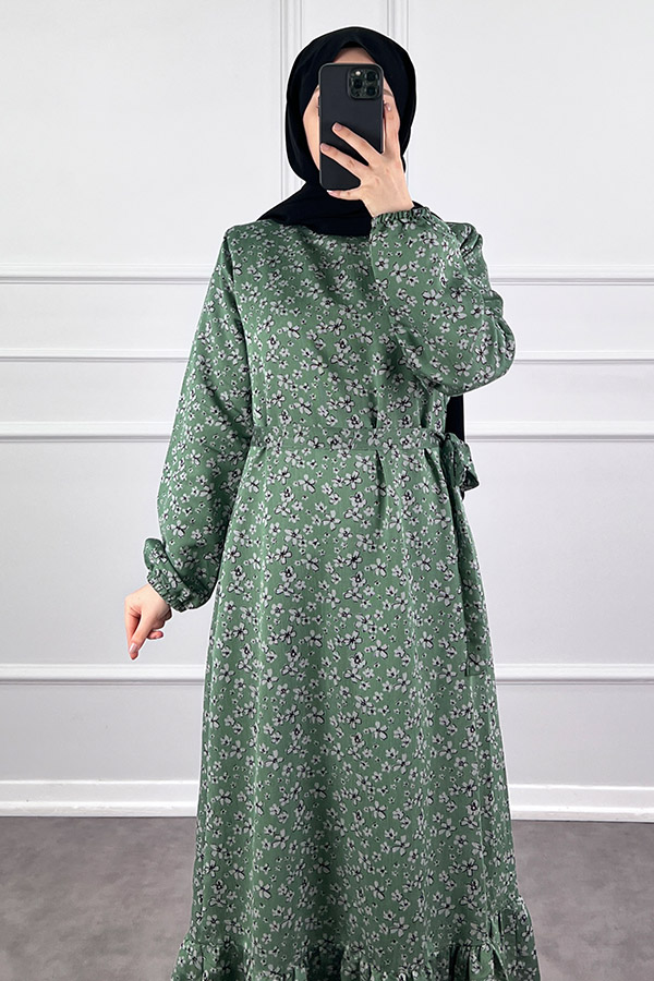 Kuşaklı Tensel Elbise - Yeşil Kuşaklı Tensel Elbise - Yeşil
