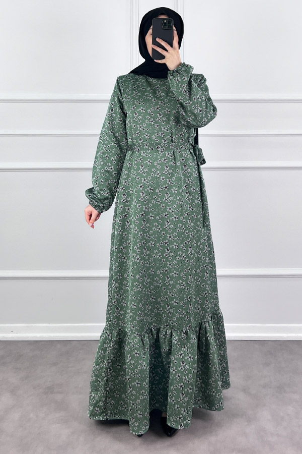 Kuşaklı Tensel Elbise - Yeşil Kuşaklı Tensel Elbise - Yeşil