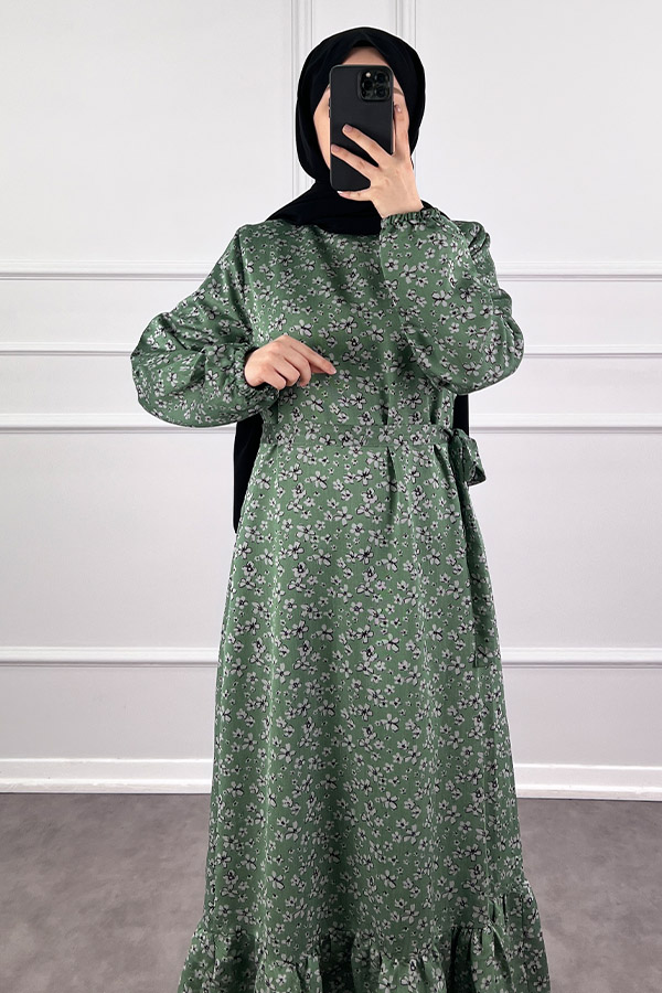 Kuşaklı Tensel Elbise - Yeşil Kuşaklı Tensel Elbise - Yeşil