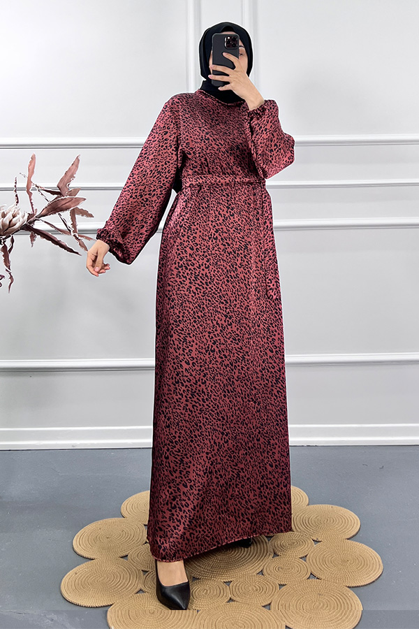 İpek Saten Elbise - Bordo