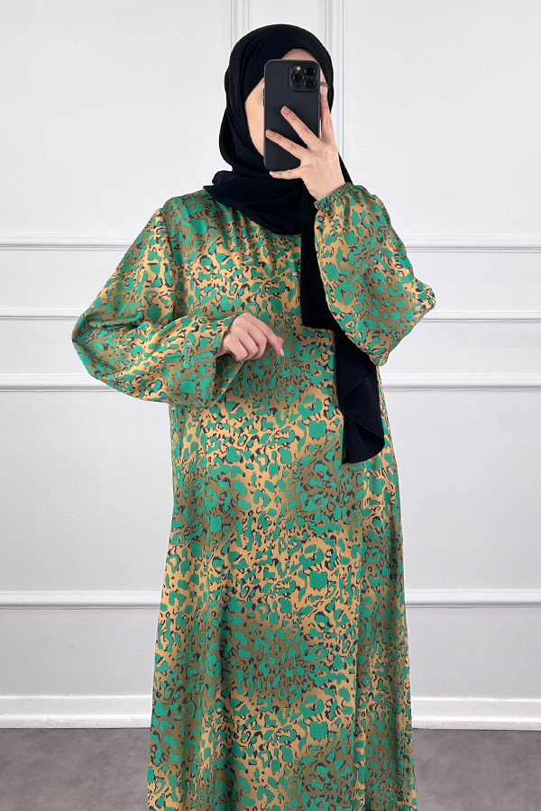 Modern Desen Elbise - Yeşil