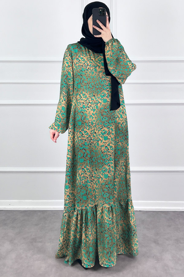 Modern Desen Elbise - Yeşil