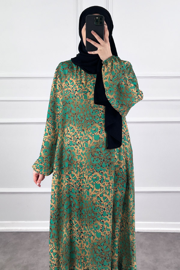 Modern Desen Elbise - Yeşil