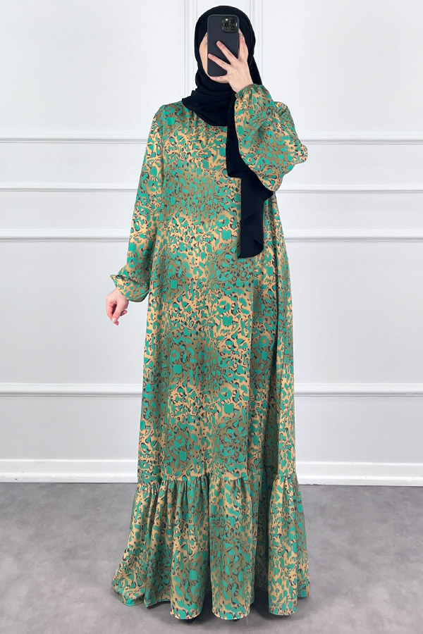 Modern Desen Elbise - Yeşil