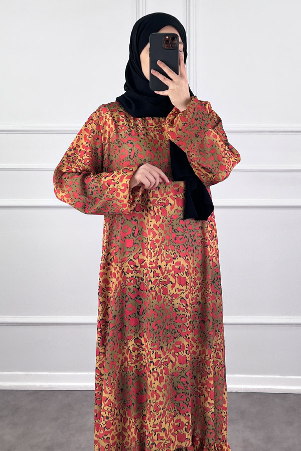 Modern Desen Elbise - Kırmızı