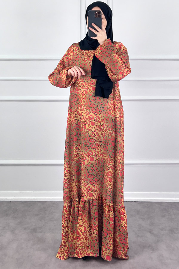 Modern Desen Elbise - Kırmızı