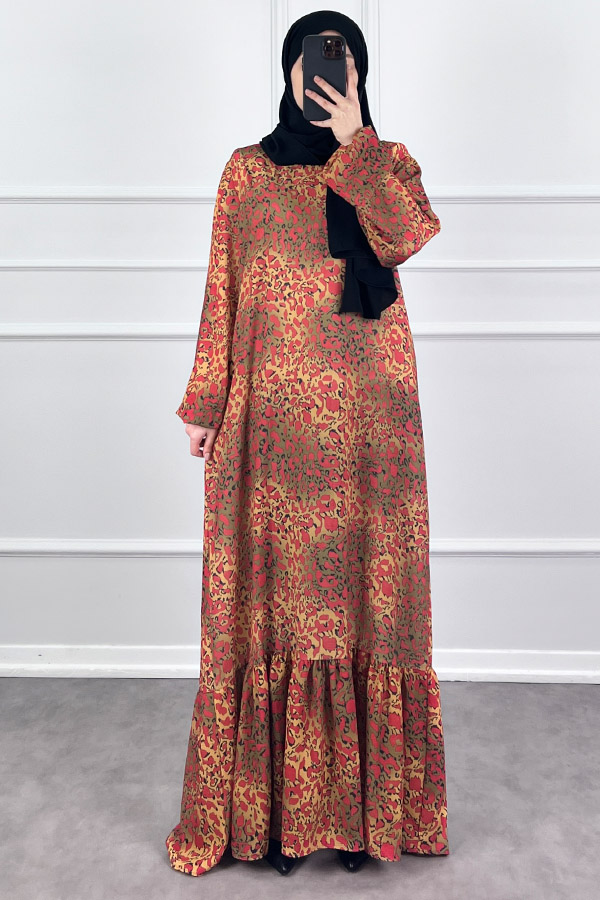 Modern Desen Elbise - Kırmızı