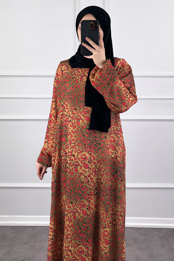 Modern Desen Elbise - Kırmızı