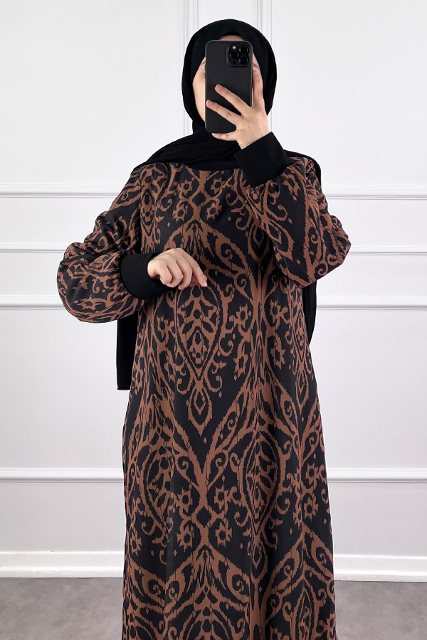 Nilüfer Şifon Elbise - Kahverengi