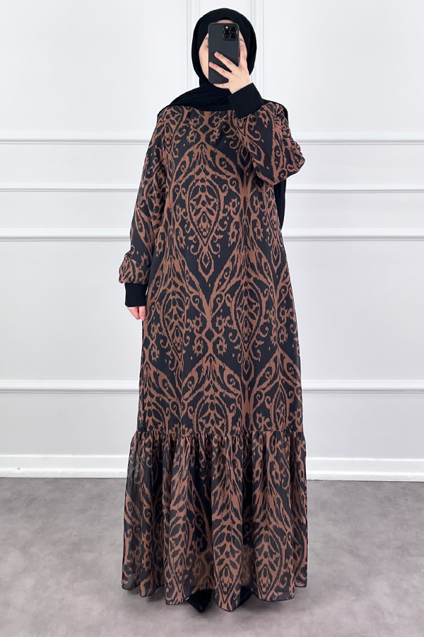 Nilüfer Şifon Elbise - Kahverengi