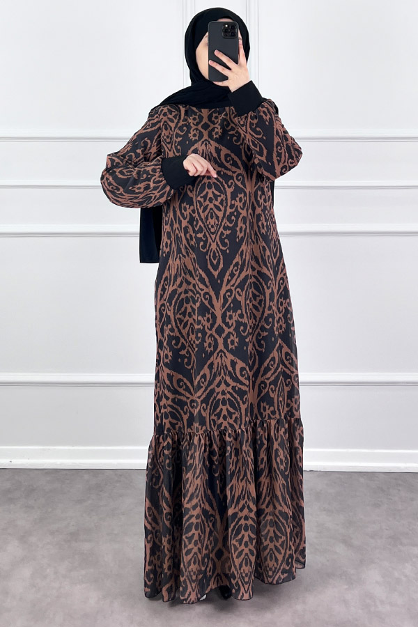 Nilüfer Şifon Elbise - Kahverengi