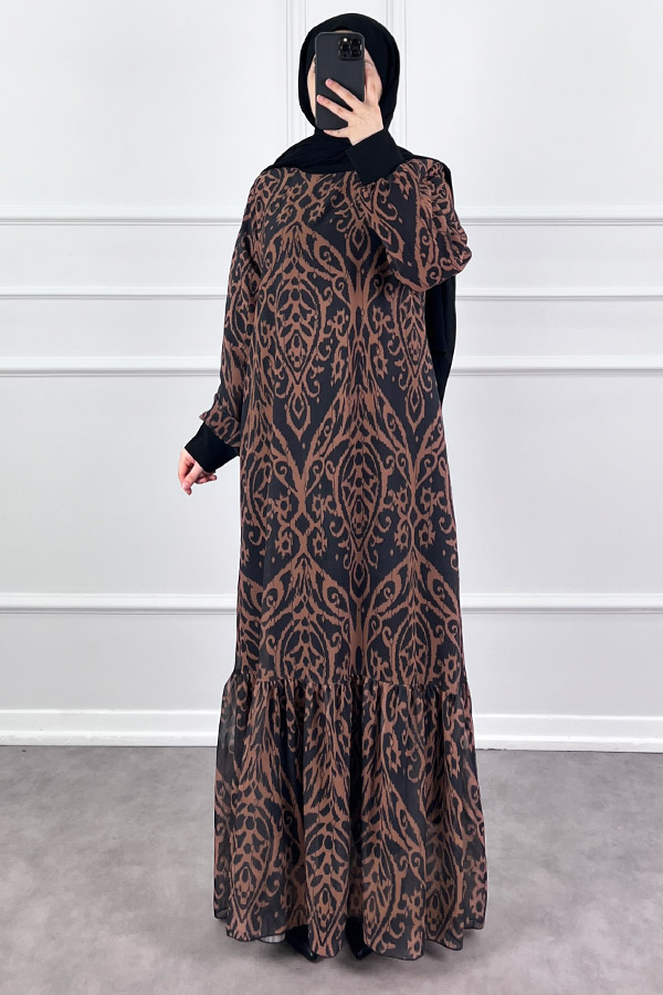 Nilüfer Şifon Elbise - Kahverengi