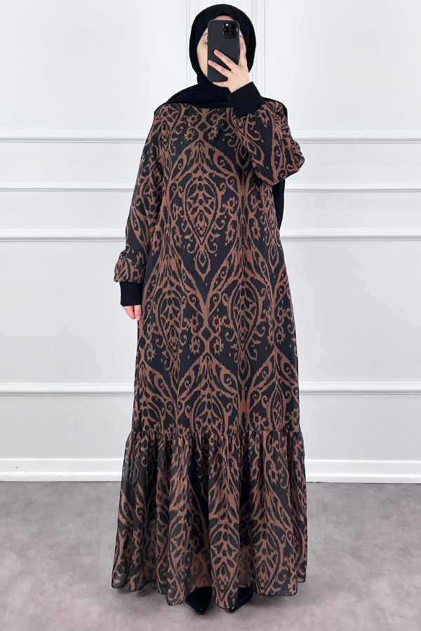 Nilüfer Şifon Elbise - Kahverengi