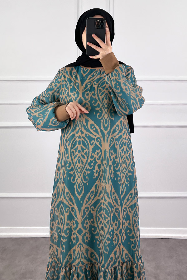 Nilüfer Şifon Elbise - Yeşil