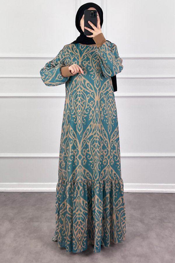 Nilüfer Şifon Elbise - Yeşil