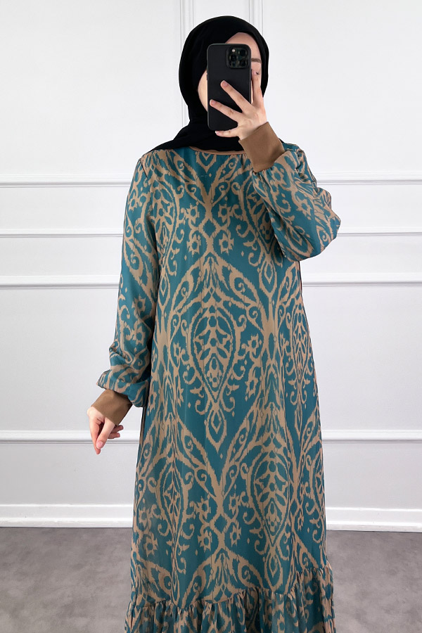 Nilüfer Şifon Elbise - Yeşil