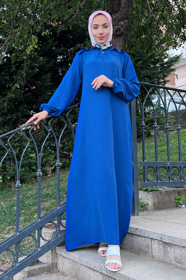 Omuzu Fırfırlı Elbise - Mavi