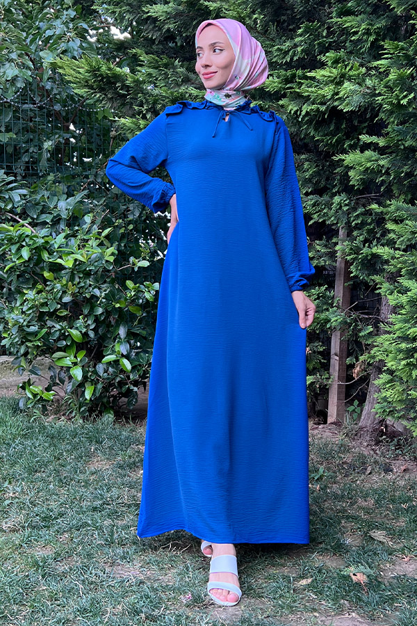 Omuzu Fırfırlı Elbise - Mavi