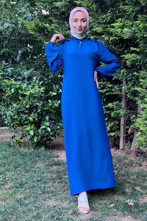 Omuzu Fırfırlı Elbise - Mavi