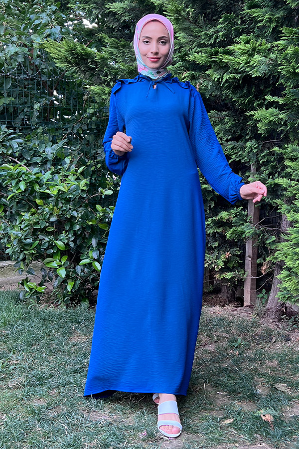 Omuzu Fırfırlı Elbise - Mavi