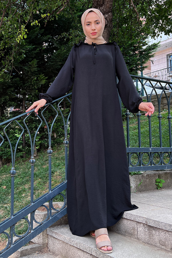 Omuzu Fırfırlı Elbise - Siyah Omuzu Fırfırlı Elbise - Siyah