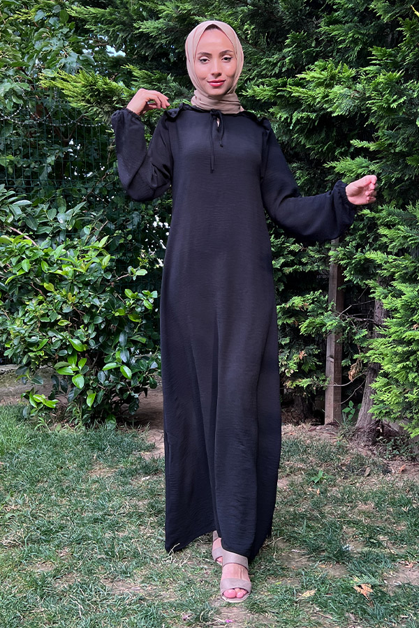 Omuzu Fırfırlı Elbise - Siyah Omuzu Fırfırlı Elbise - Siyah