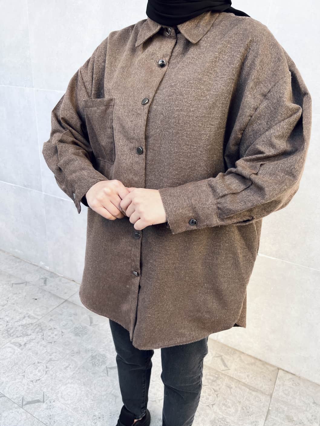 Pamuk Kumaş Metal Düğmeli Gömlek - Kahverengi