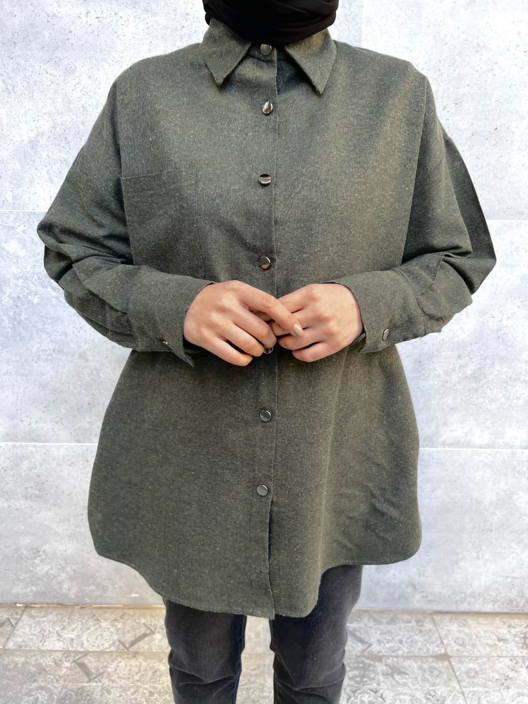 Pamuk Kumaş Metal Düğmeli Gömlek - Yeşil