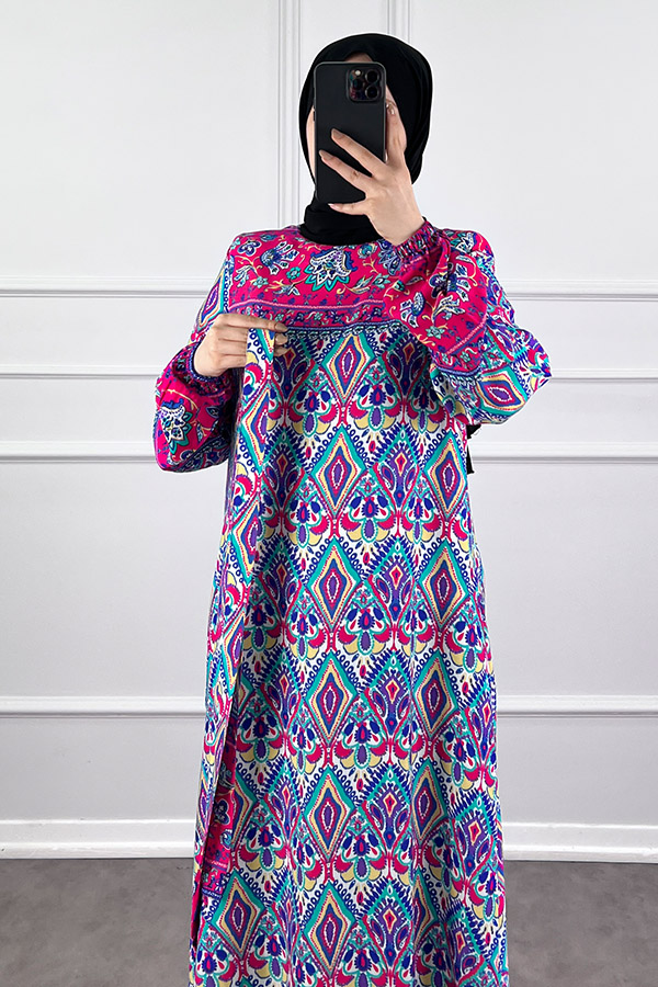 Pamuk Viskon Elbise - Fuşya