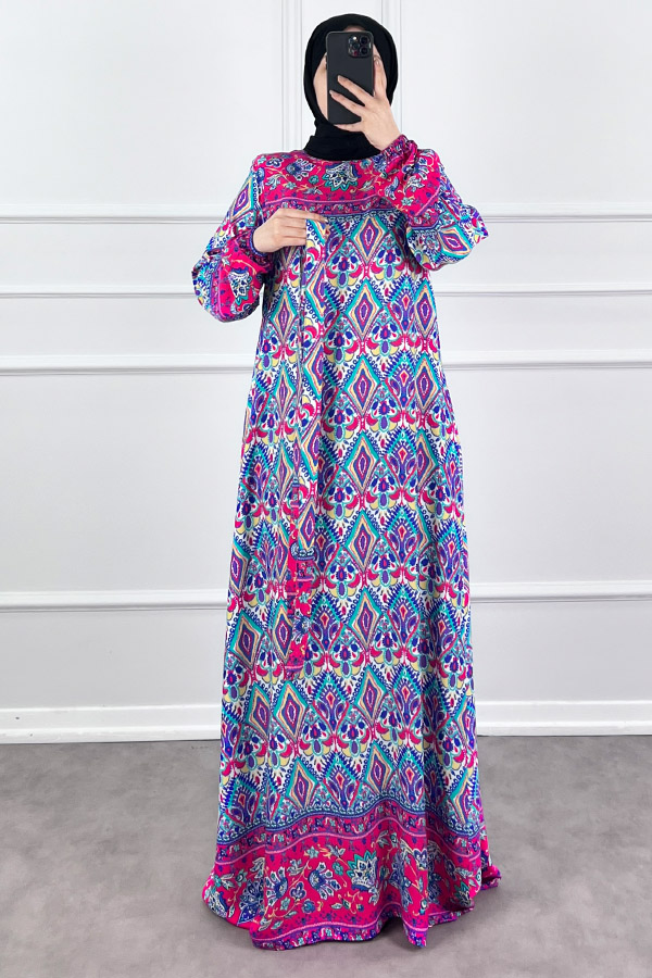 Pamuk Viskon Elbise - Fuşya