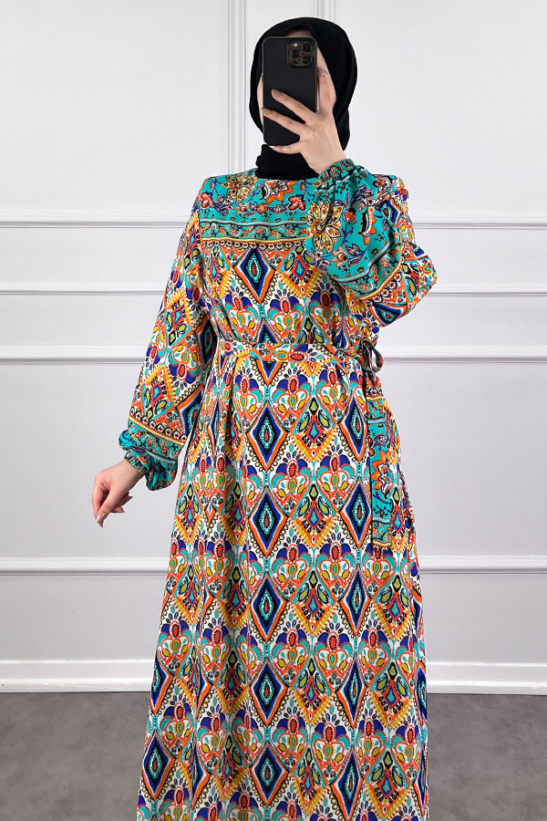 Pamuk Viskon Elbise - Mavi