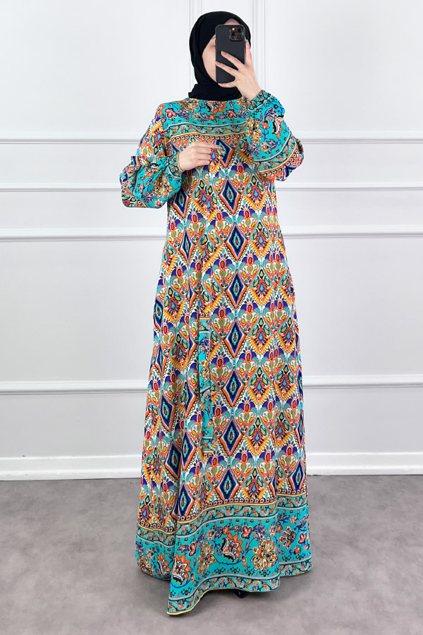 Pamuk Viskon Elbise - Mavi