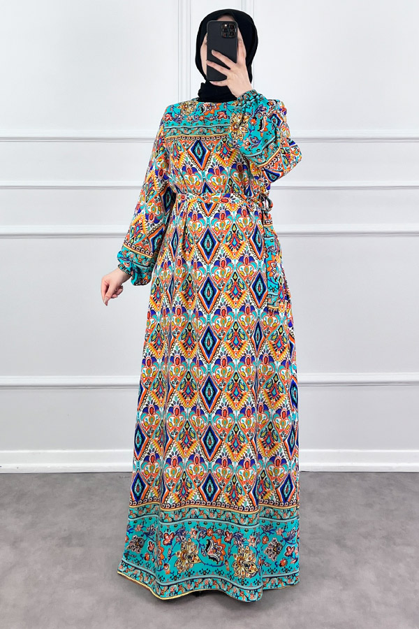 Pamuk Viskon Elbise - Mavi