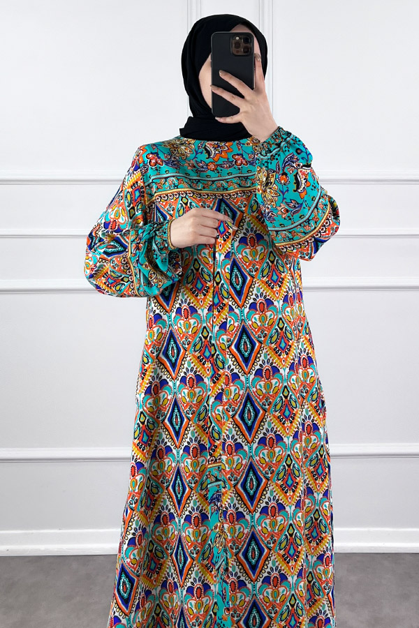 Pamuk Viskon Elbise - Mavi