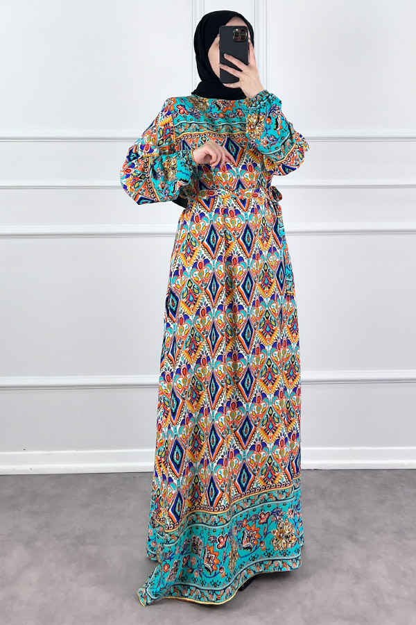 Pamuk Viskon Elbise - Mavi