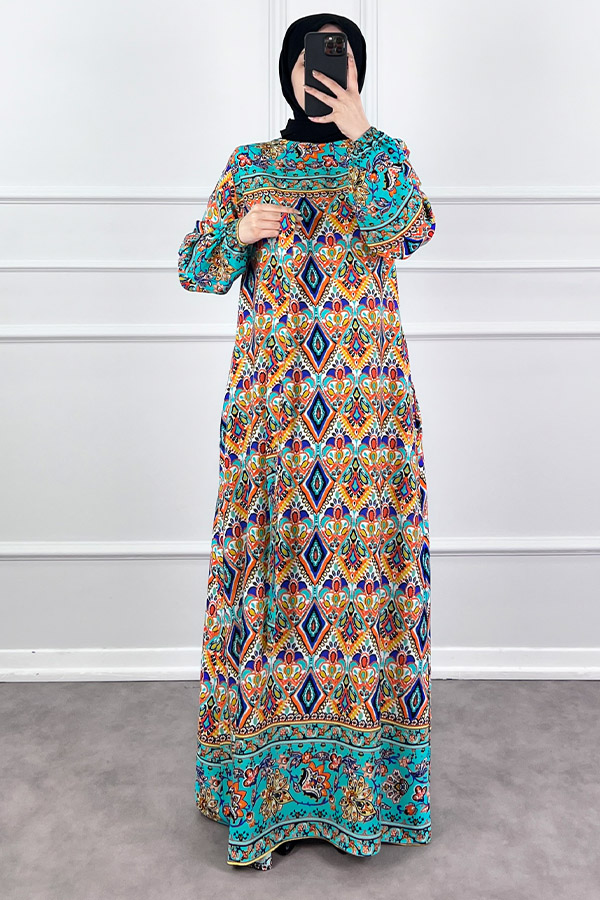 Pamuk Viskon Elbise - Mavi