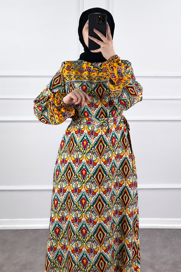 Pamuk Viskon Elbise - Sarı