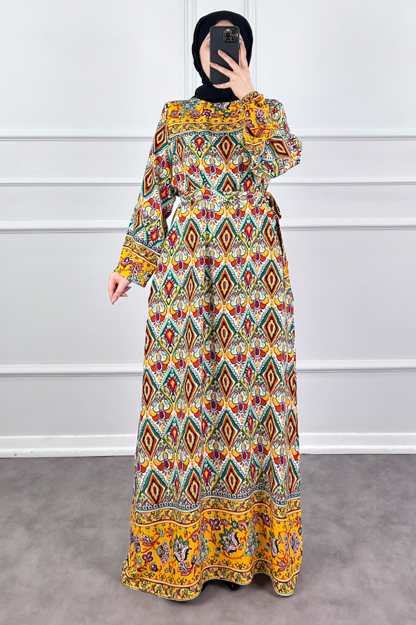 Pamuk Viskon Elbise - Sarı