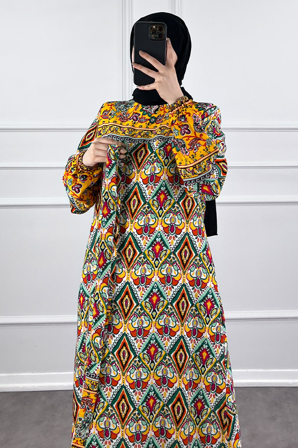 Pamuk Viskon Elbise - Sarı